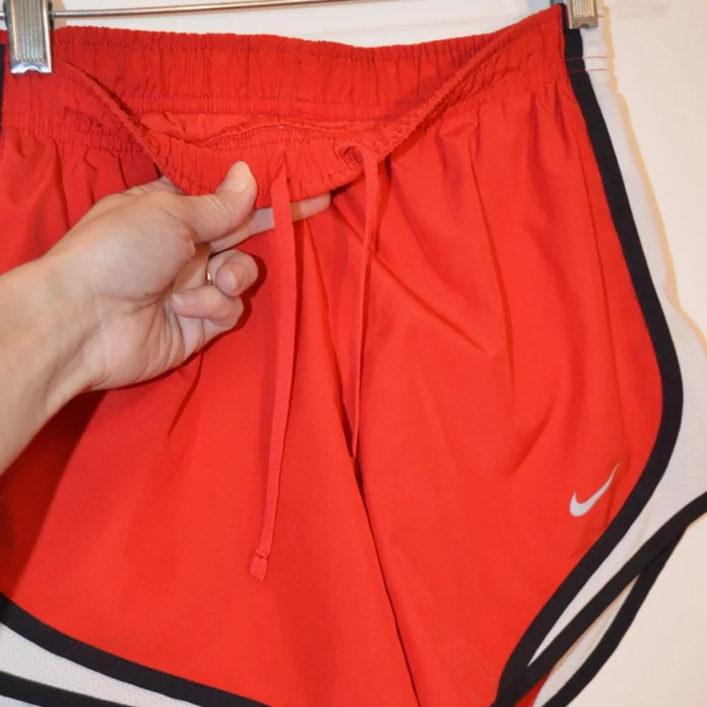 Nike Dri-Fit Activewear Sport Mini Shorts Red -White-Black Mesh Lining Ties S - Picture 3 of 9